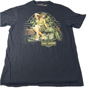 Harley Davidson Mens L t-shirt blk Cotton short slv hot Pinup chick army Memphis